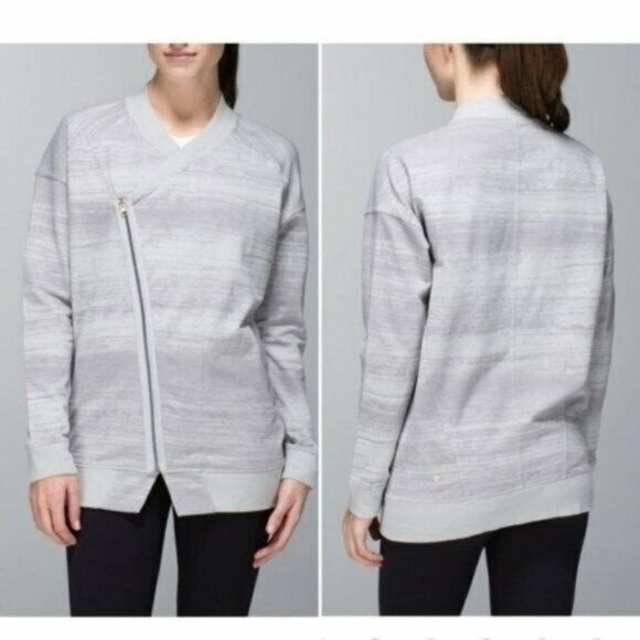 Lululemon Women's Gray Stripe Wrap Mula Bundle Up Full Zip Oversized 10 Jacket - Picture 1 of 12